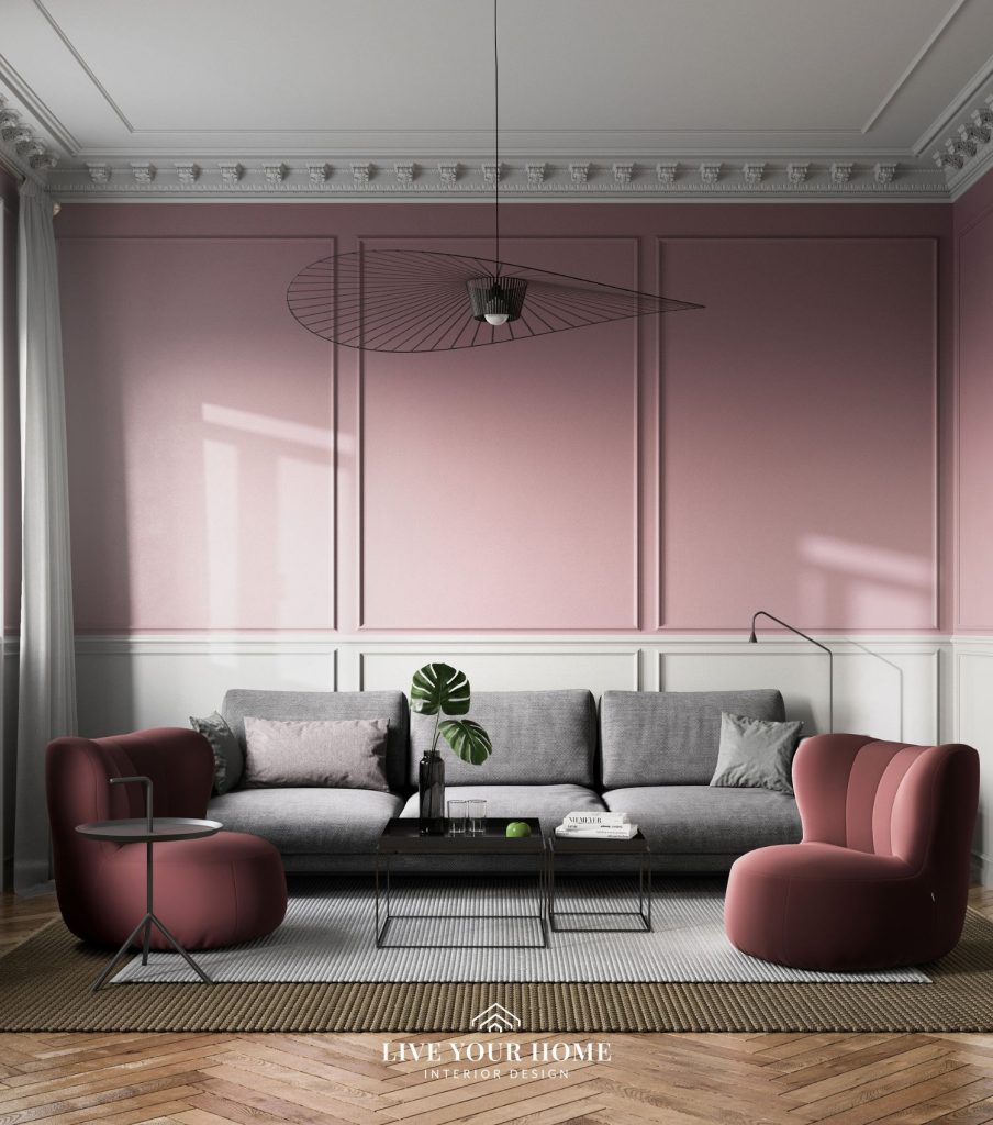Interiordesign Altbau Wien Altrosa Sulking room pink Wandfarbe Freistil Vienna