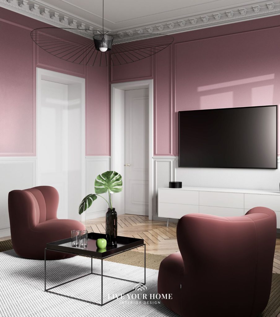 Interiordesign Altbau Wien  Altrosa Sulking room pink Wandfarbe Freistil Vienna