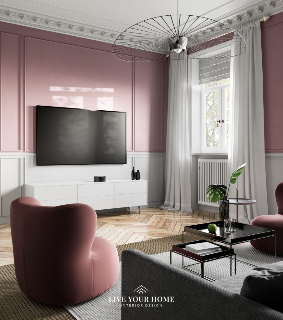 Interiordesign Altbau Wien Altrosa Sulking room pink Wandfarbe Freistil Vienna